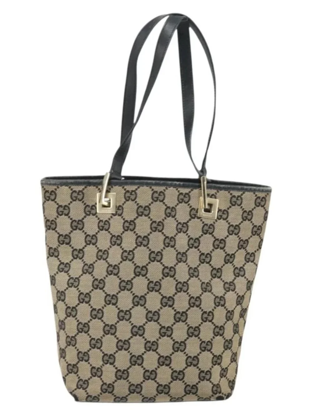 GUCCI GG Canvas Tote Bag Gold Navy 002 1099 2404 Auth ep13085